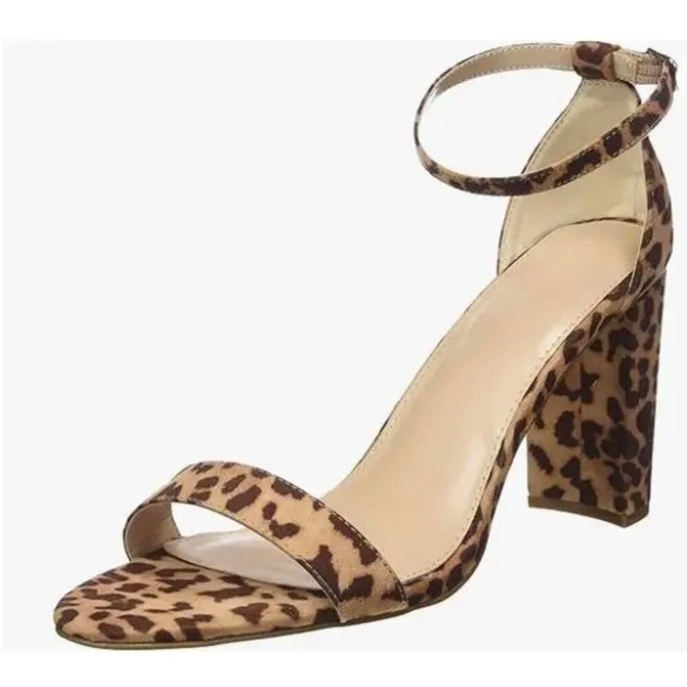 The Drop Sandals Size 8.5 Animal Print Open Toe Block Heel Ankle Strap Buckle